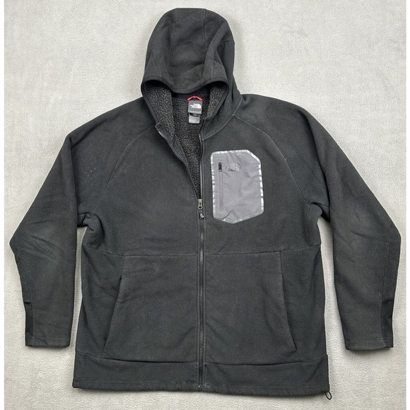 North Face Full Zip Jacket Adult 2XL XXL Black Fleece Sherpa Lined Hooded Mens